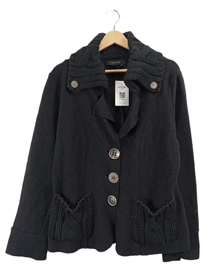 Apanage Damen Strickjacke Wolljacke Gr. 44 XXL Schwarz Knopf Klassisch