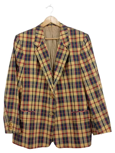 DAKS Herren Sakko Jacke Kariert Gelb Gr. 44 XS Vintage Baumwolle