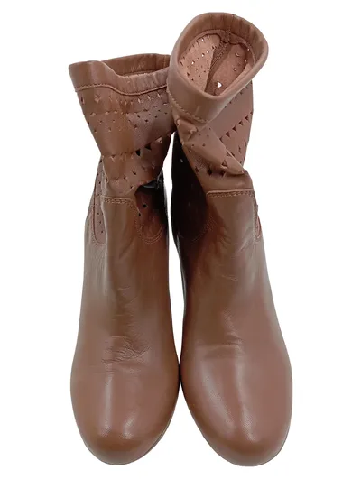 Damen Stiefeletten Leder Braun Gr. 40 Ankle Boots Lochmuster Absatz 9cm