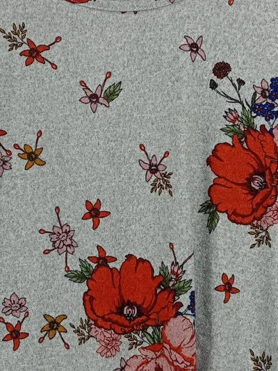 ONLY Damen Pullover Blumenmuster Grau Gr. S 3/4-Arm Floral