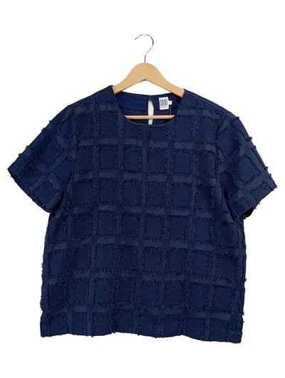 Saint Tropez Damen Pullover Kurzarm Kariert Blau Gr. 40/L