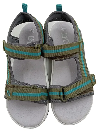 L&D Kinder Outdoorsandalen Trekking Sandalen Gr. 34 Oliv Türkis Klettverschluss