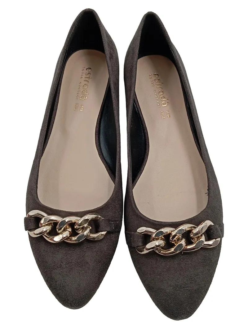 ESTRADA Ballerinas Damen Schuhe Grau Gr. 39 Elegant Wildleder Slip-On 2