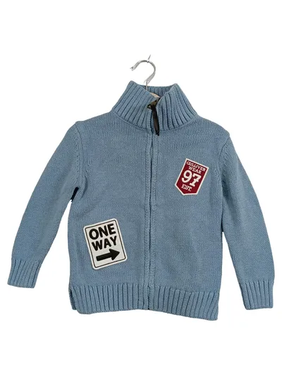 Gulliver Kinder Strickjacke Gr. 98 Blau Baumwolle Reißverschluss Aufnäher
