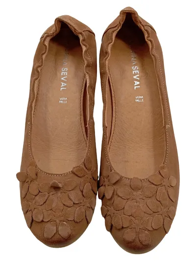 Marina Seval Damen Ballerinas Keilabsatz Wildleder Blumen Gr. 38 Braun