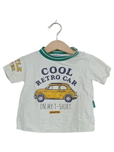 Gulliver Kinder Baby T-Shirt Gr. 74 Weiß Retro Auto Motiv Baumwolle