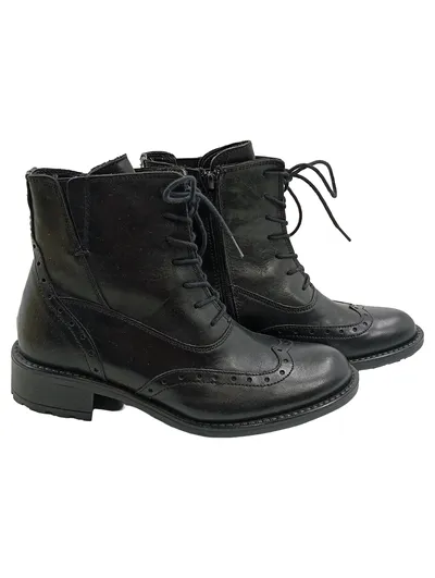 MARINASEVAL Damen Stiefelette Leder Brogue Schnürung Gr. 36 Schwarz
