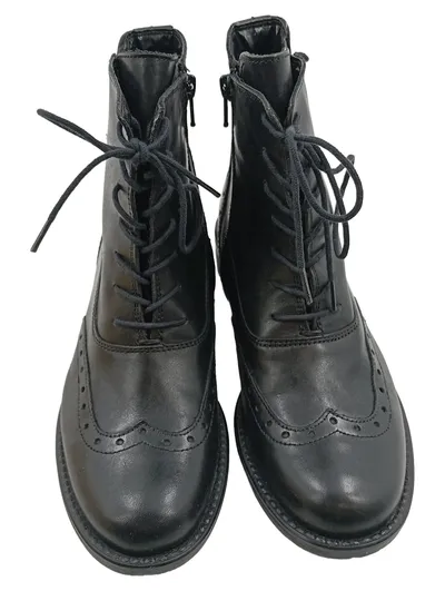 MARINASEVAL Damen Stiefelette Leder Brogue Schnürung Gr. 36 Schwarz