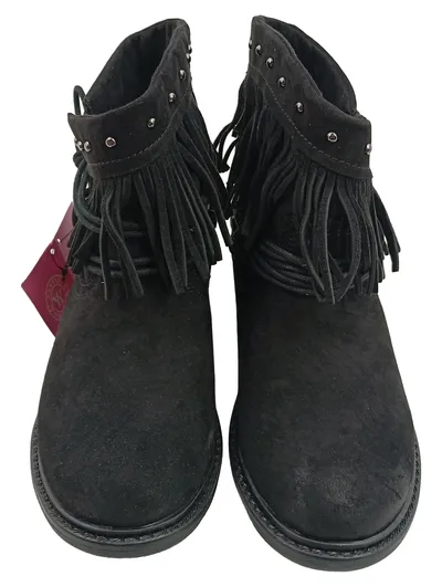 Enrico Coveri Damen Stiefeletten Schwarz Gr. 37 Fransen Nieten Bohemian
