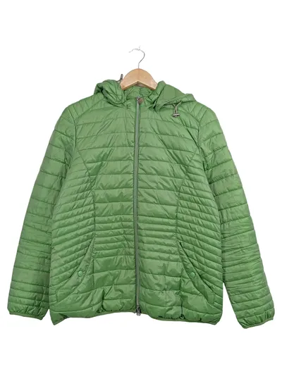 Barbara Lebek Steppjacke Damen Gr. 42 XL Grün Kapuze Leicht Casual