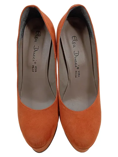 Damen Pumps Plateau Blockabsatz Wildleder Orange Größe 40 Elegant