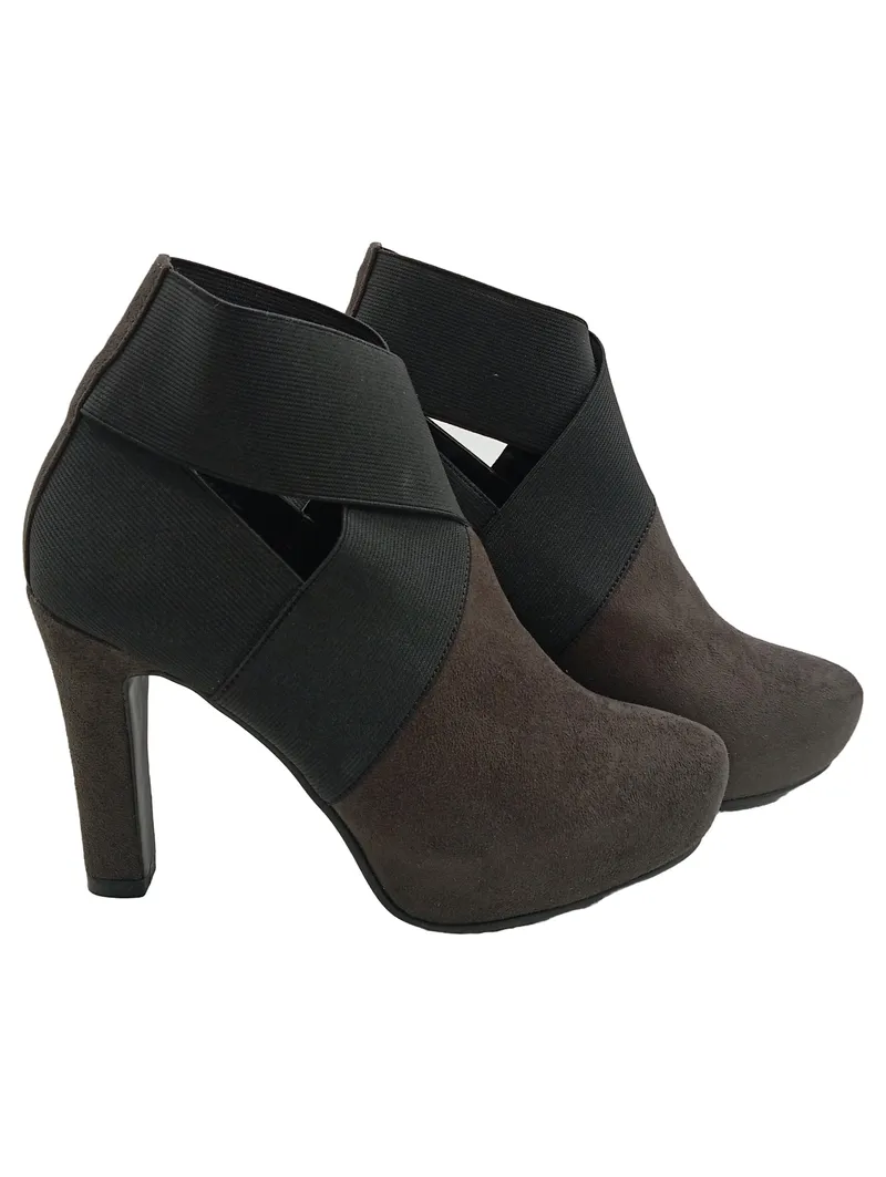 Estrada Damen Stiefelette Wildleder Braun 11cm Absatz Cut-Outs Slip-On Gr. 37 3