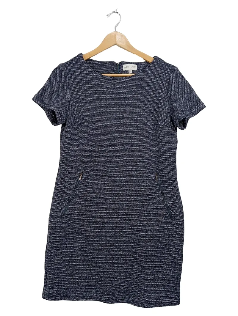 Apricot Damen Businesskleid Gr. S 36 Grau Meliert Kurzarm Etuikleid 1