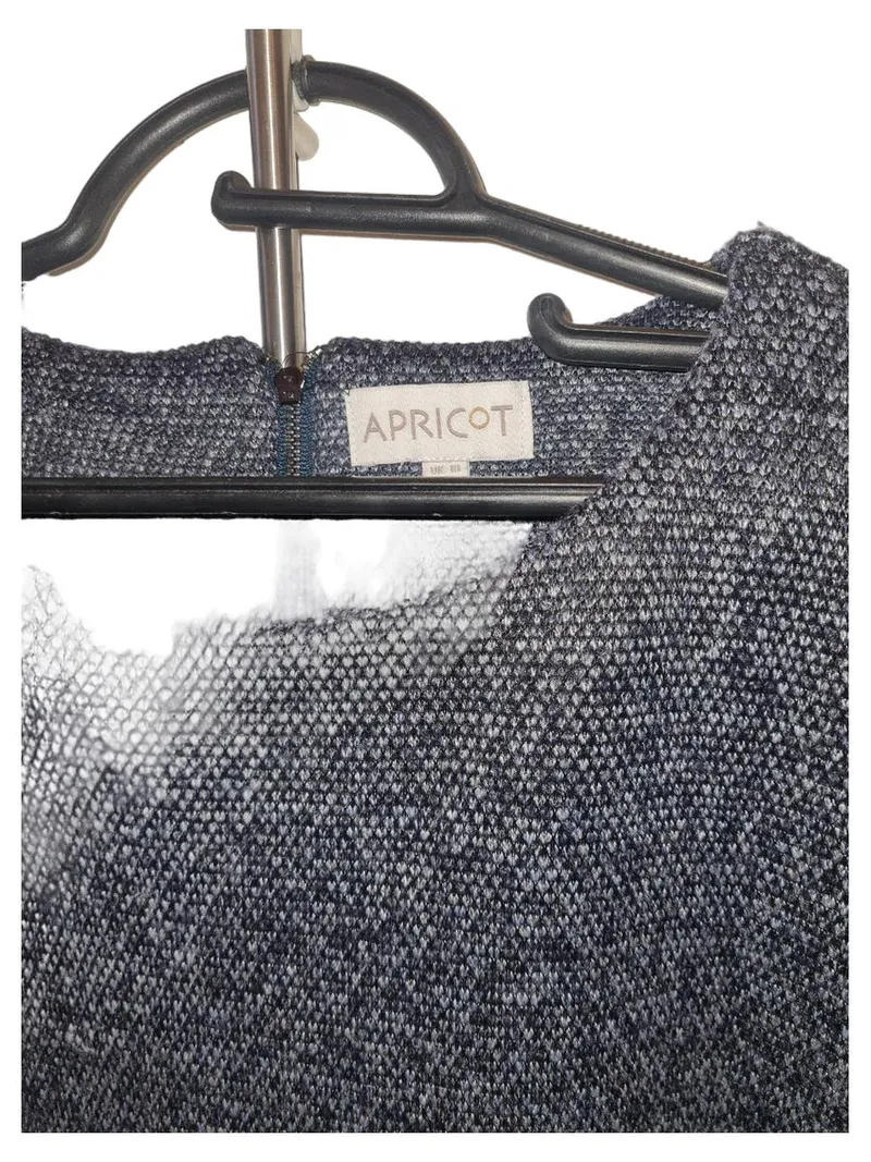 Apricot Damen Businesskleid Gr. S 36 Grau Meliert Kurzarm Etuikleid 2
