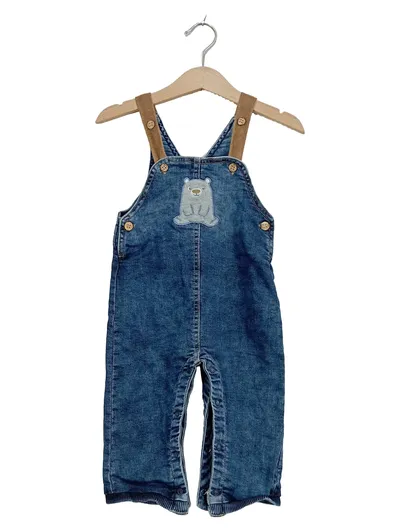Kanz Latzhose Kinder Jungen Blau Gr. 74 Jeans Bär Applikation Baumwolle