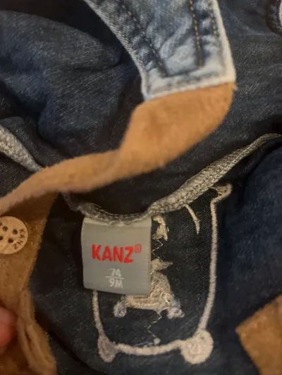 Kanz Latzhose Kinder Jungen Blau Gr. 74 Jeans Bär Applikation Baumwolle