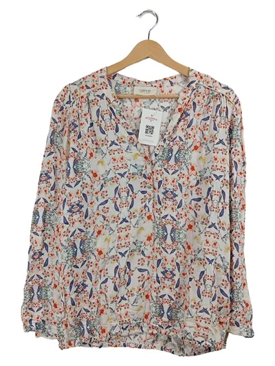 Cartoon Bluse Damen Blumenmuster Langarm Weiß Gr. M Feminin