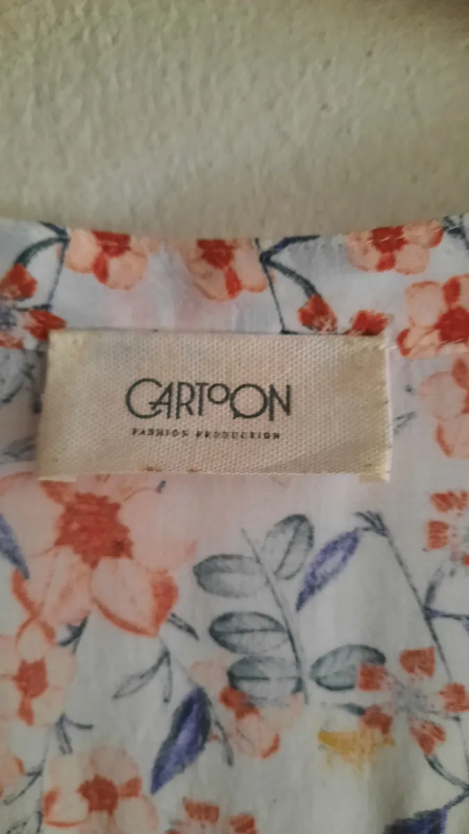 Cartoon Bluse Damen Blumenmuster Langarm Weiß Gr. M Feminin 3