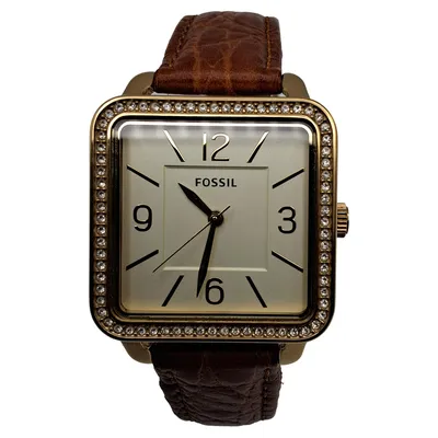 Fossil Damenuhr Armbanduhr Rechteckig Leder Braun Strasssteine Elegant