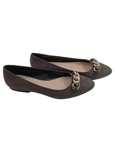 ESTRADA Damen Ballerinas Grau Wildleder-Optik Kettendetail Gr. 39 Elegant