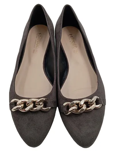 ESTRADA Damen Ballerinas Grau Wildleder-Optik Kettendetail Gr. 39 Elegant