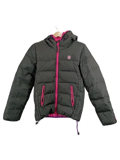 Superdry Steppjacke Damen Pufferjacke Gr. S Grau Pink Kapuze