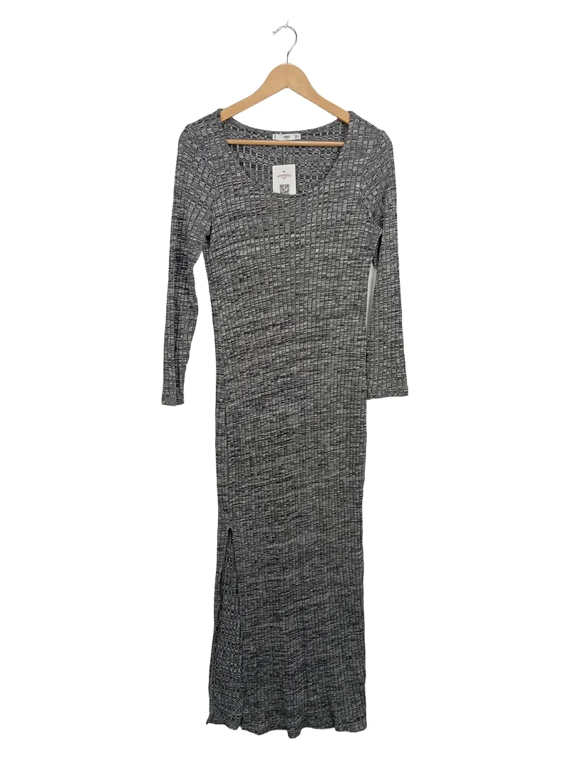 MANGO MNG Suit Damen Maxikleid Langarm Grau Meliert Gr. L 1
