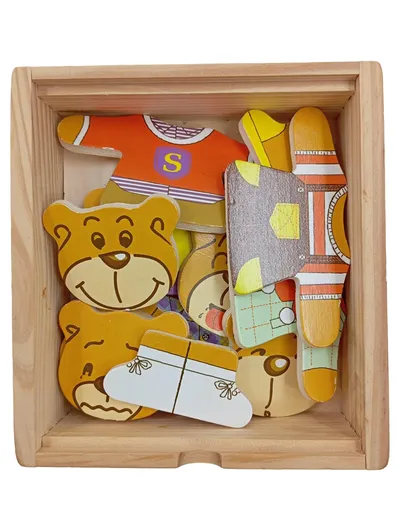 Holz Steckpuzzle Bären Anziehpuppe Holzspielzeug Kinder Lernspielzeug
