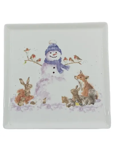 Royal Worcester Wrendale Designs Servierteller quadratisch Schneemann 17,5cm