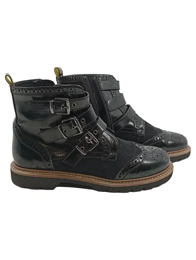Bench. Damen Stiefelette Schwarz Gr 38 Brogue Boots Schnallen Reißverschluss