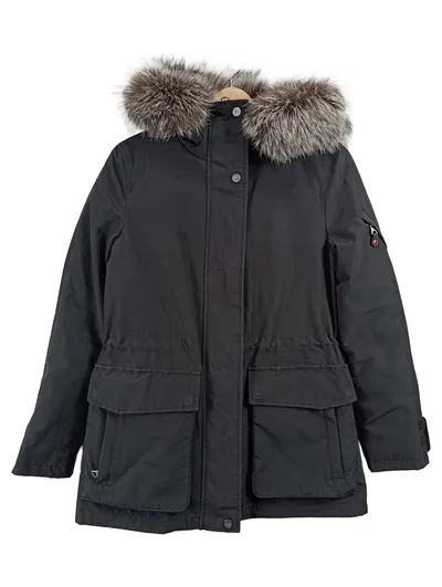 49 Winters Damen Parka Schwarz Gr. S Outdoor Jacke mit Echtfellkapuze