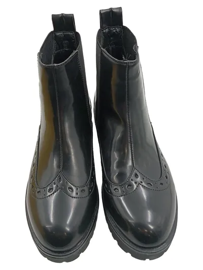 Obsel Damen Chelsea Boots Stiefelette Schwarz Gr. 37 Brogue Leder-Optik