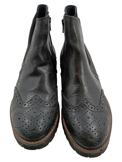 5th Avenue Chelsea Boots Damen Gr. 39 Schwarz Leder Brogue Stiefelette