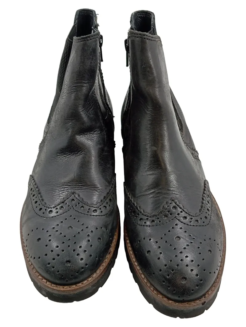 5th Avenue Chelsea Boots Damen Gr. 39 Schwarz Leder Brogue Stiefelette 2