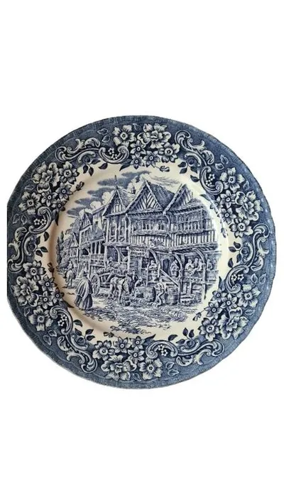 Royal Tudor Ware Wandteller 17th Century England Blau Weiß 25cm Ironstone