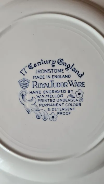 Royal Tudor Ware Wandteller 17th Century England Blau Weiß 25cm Ironstone