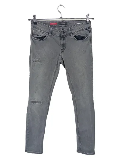 Replay Hyperflex Slim Fit Jeans Herren W28 Grau Destroyed Used Look
