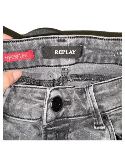 Replay Hyperflex Slim Fit Jeans Herren W28 Grau Destroyed Used Look