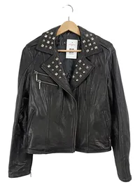 Airfield Damen Lederjacke Bikerjacke Nieten Schwarz Gr. 34 XS 1