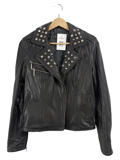 Airfield Damen Lederjacke Bikerjacke Nieten Schwarz Gr. 34 XS