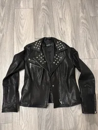 Airfield Damen Lederjacke Bikerjacke Nieten Schwarz Gr. 34 XS 2