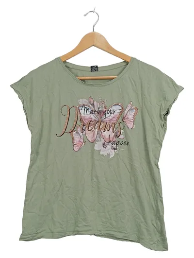Blind Date Damen T-Shirt Gr. 38 M Grün Blumen Schmetterling Print