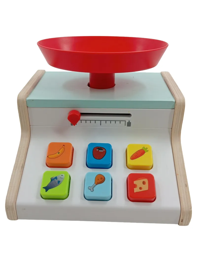 Delta-Sport Spielzeugwaage Holz Küchenwaage Lebensmittel Kinder Spielküche 1