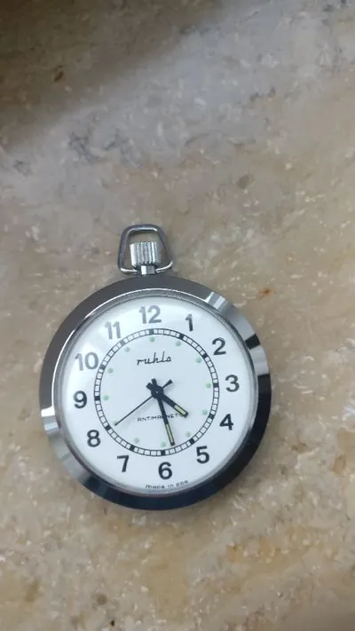 Ruhla Taschenuhr Silber Retro Vintage Antimagnetic Made in GDR 5 cm