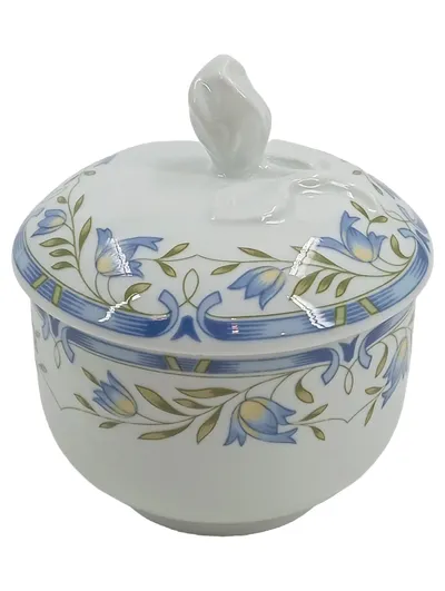 Hutschenreuther Zuckerdose mit Deckel Porzellan Blumendekor Blau Weiß