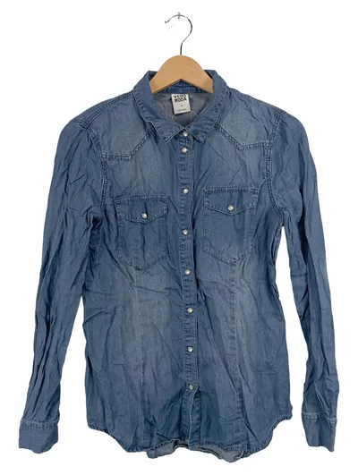 VERO MODA Jeanshemd Damen Gr. L/40 Blau Langarm Western Stil Bluse