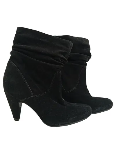 Damen Stiefelette Wildleder Schwarz Gr. 38 Absatz 9cm Slouch Ankle Boot