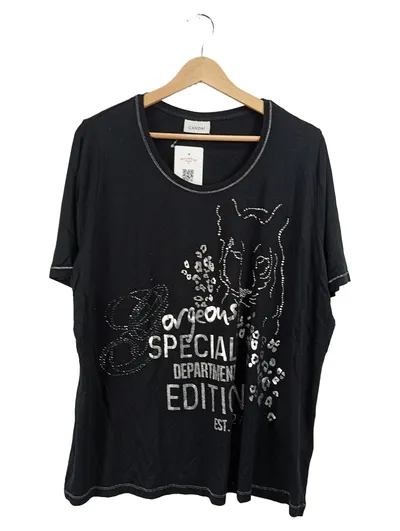Canda Damen T-Shirt Schwarz Gr. 42, XL Strass Leoparden-Print Casual