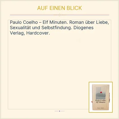 Elf Minuten Paulo Coelho Liebesroman Diogenes Verlag Taschenbuch