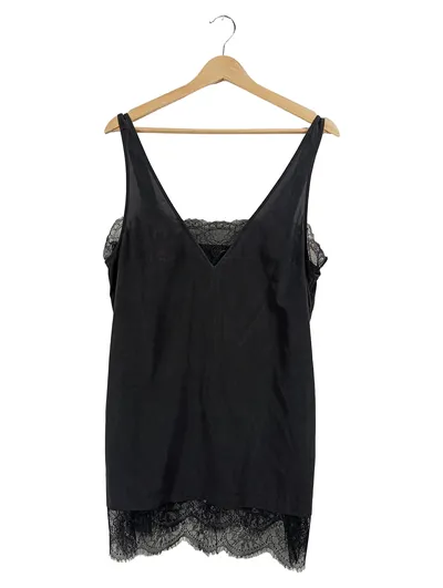 Laurèl Damen Nachthemd Unterkleid Gr. 40 Schwarz Seide Spitze